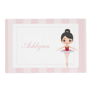 Custom Sweet Pink Stripe Ballerina Monogram Kids Placemat