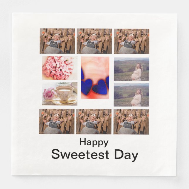 Custom Sweetest Day 11 Photo Collage Paper Dinner Napkins (Front)