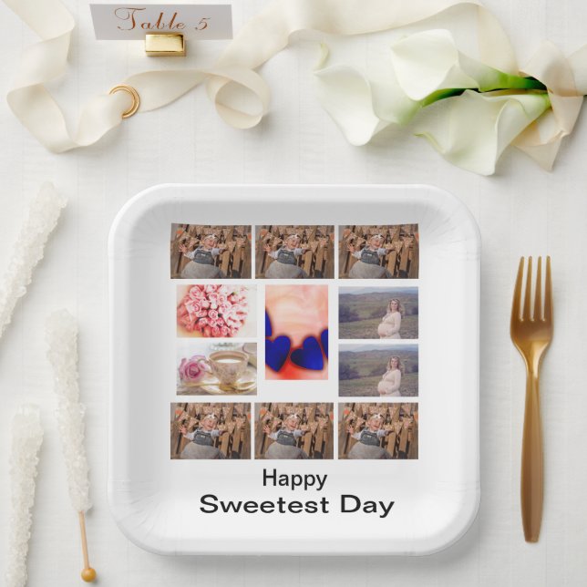Custom Sweetest Day 11 Photo Collage Paper Plates (Wedding)