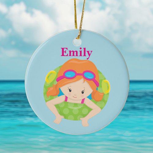 Custom Swim Girl Ceramic Ornament