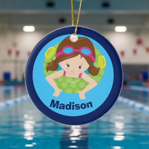 Custom Swim Team Girl Cute Christmas Ceramic Ornament