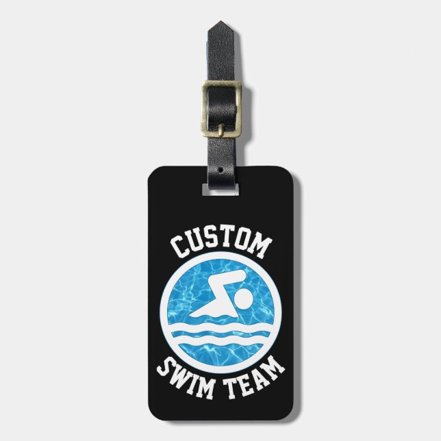Custom Swim Team Name or Other Text Swimming Luggage Tag (Front Vertical)