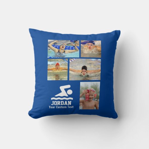 Custom Swimming Photo Collage Swimmer  Team Name Throw Pillow