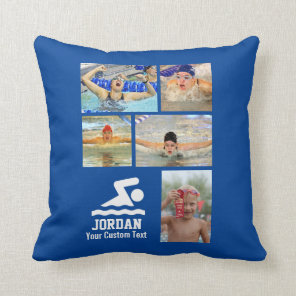 Custom Swimming Photo Collage Swimmer & Team Name Throw Pillow