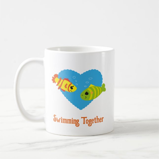 Custom Swimming Together Fish Couple Love Coffee Mug (Left)