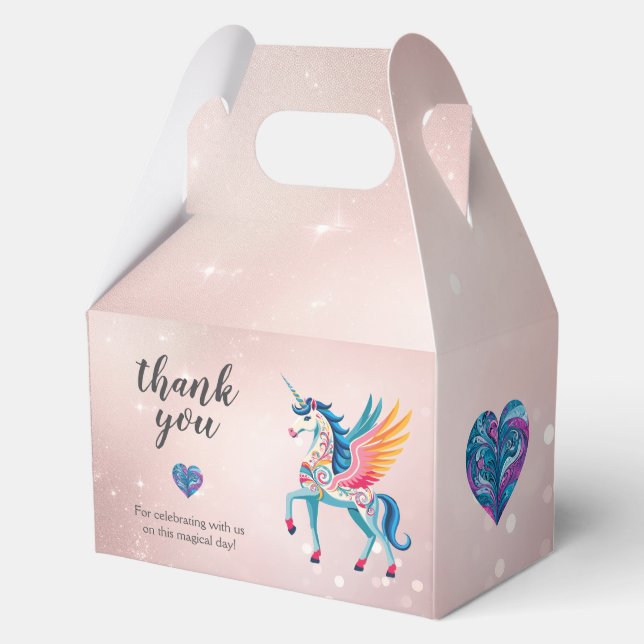 Custom Swirling Unicorn Birthday Favor Box (Front)