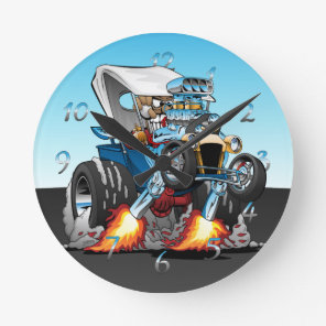 Custom T-bucket Roadster Hotrod Cartoon Round Clock