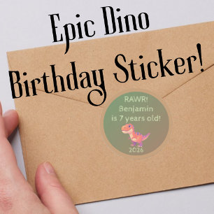 Custom T-Rex Dinosaur Birthday Favor Label