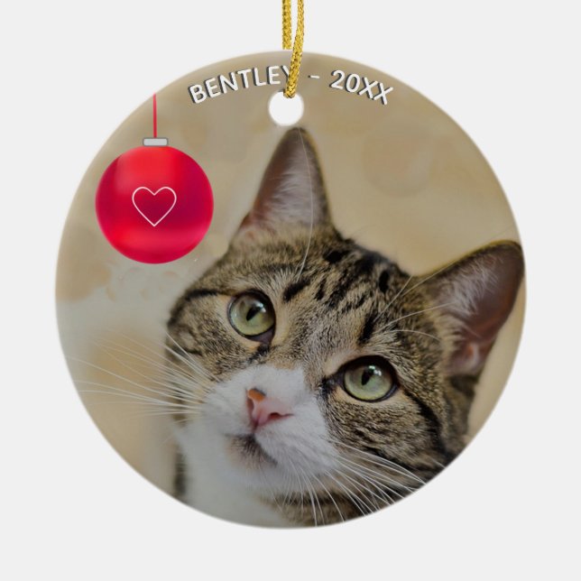 Custom Tabby Cat Photo Ceramic Ornament (Front)