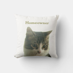 Custom Tabby Cat Photo on White Throw Pillow
