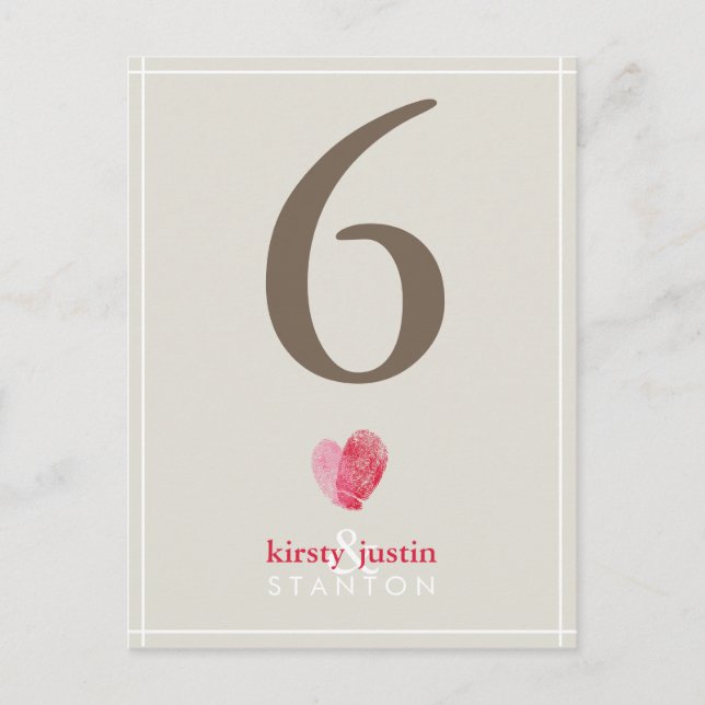 CUSTOM TABLE NUMBER cute modern fingerprint heart (Front)
