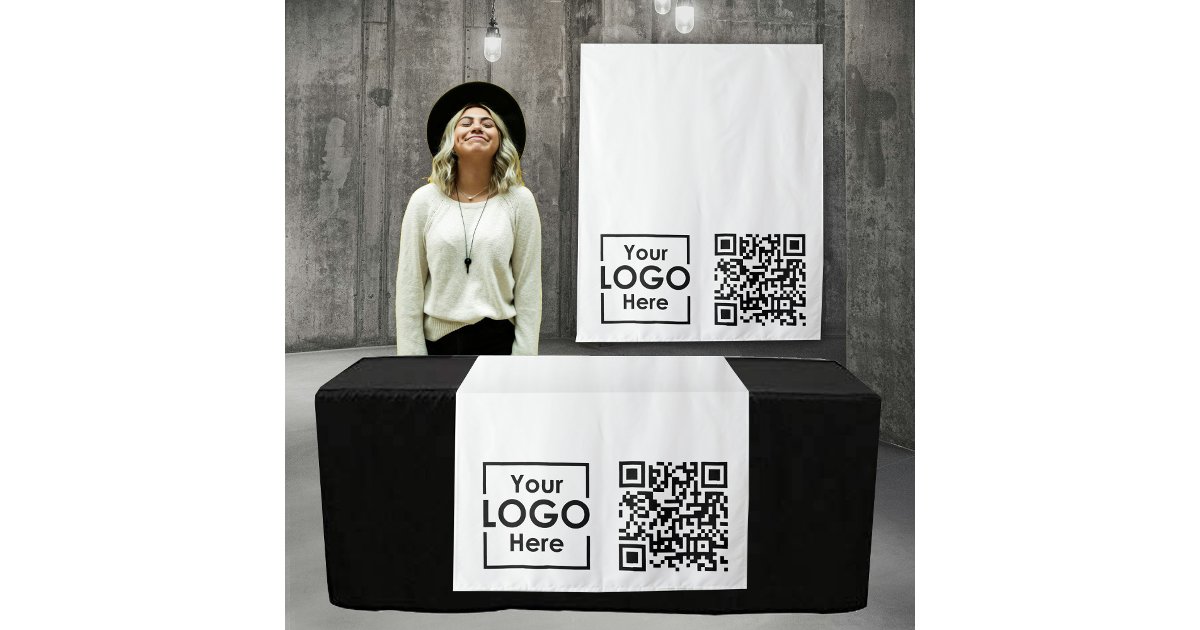 Custom Table Runner Banner Business Logo QR Code Tapestry | Zazzle