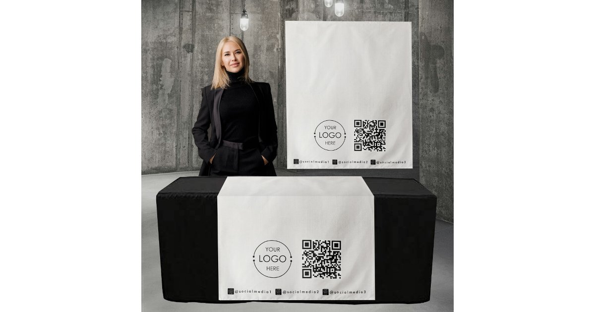 Custom Table Runner Banner Linen Business QR Code Tapestry | Zazzle