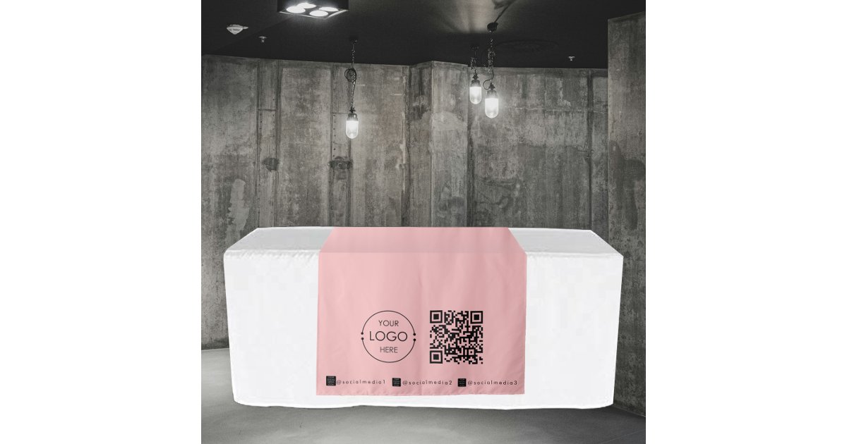 Custom Table Runner Banner Pink Business QR Code Tapestry