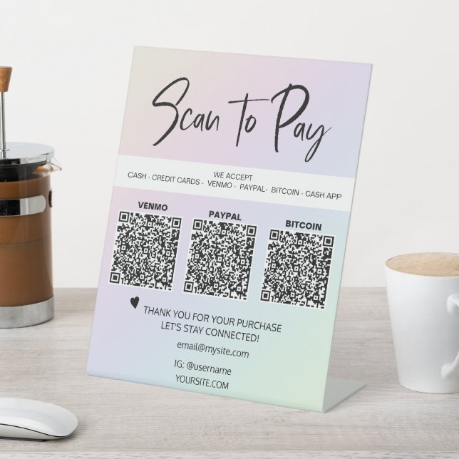*~*  Custom - Table Tent QR 3 PAYMENT Tabletop Pedestal Sign (In SItu)