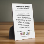 Custom Table Top Sign Easel For Business With Logo Plaque at Zazzle