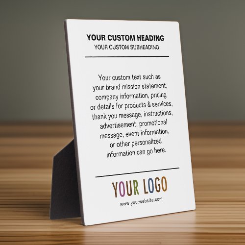 Custom Table Top Sign Easel for Business with Logo Plaque