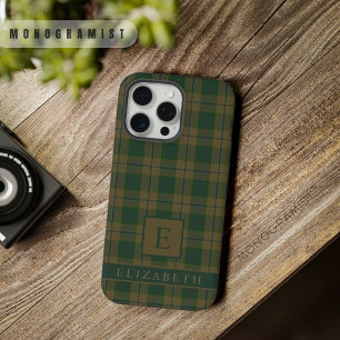 Custom Tan Brown Green Checkered Pattern iPhone 15 Pro Max Case