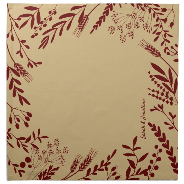Custom Tan Quirky Floral Cloth Napkin (Front)