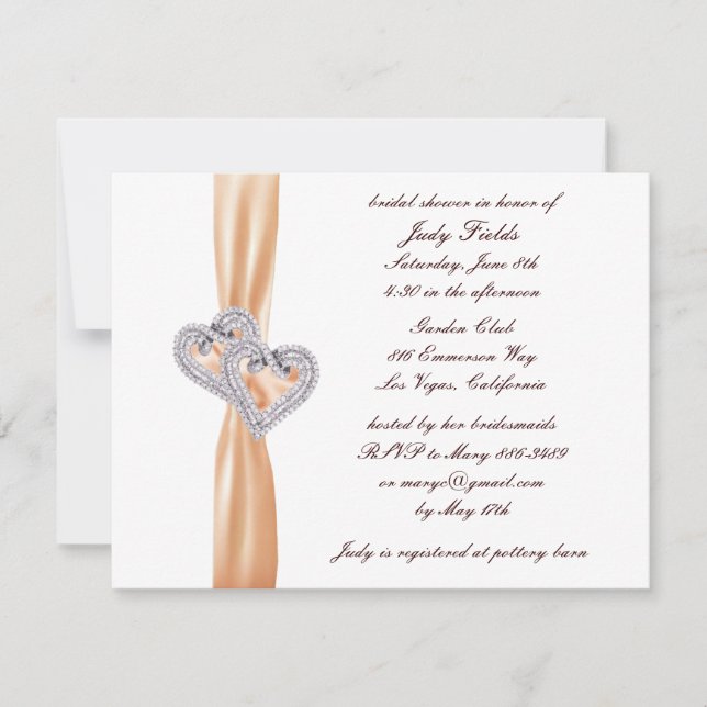 Custom Tangerine Hearts Bridal Shower Invitation (Front)