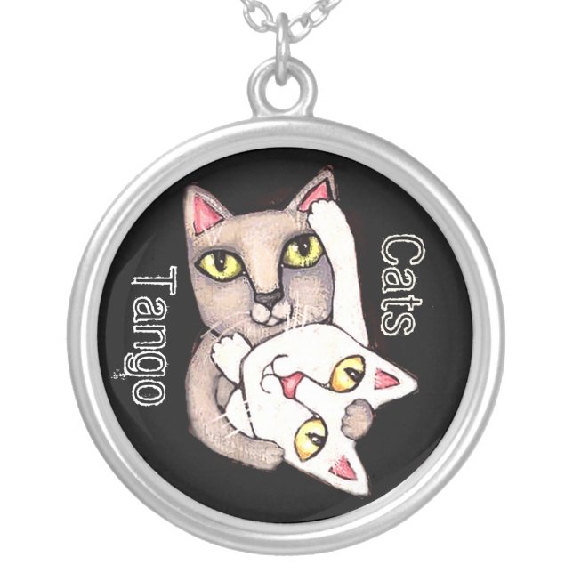 Custom Tango Cats Art Sterling Necklace (Front)