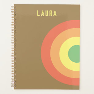 custom target rainbow pink, mocha brown planner