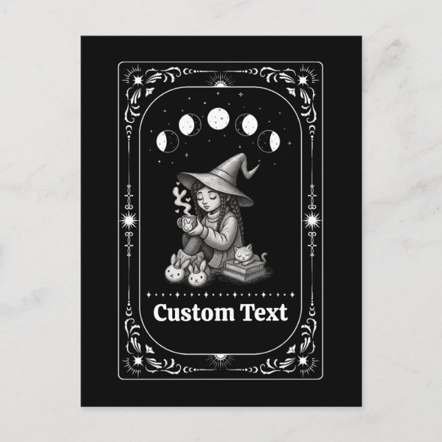 Custom Tarot Whimsical Zodiac Witch Celestial Moon Postcard (Front)