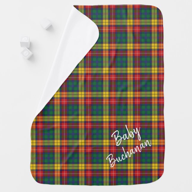 Custom Tartan Clan Buchanan Red Yellow Green Check Baby Blanket (In Situ)