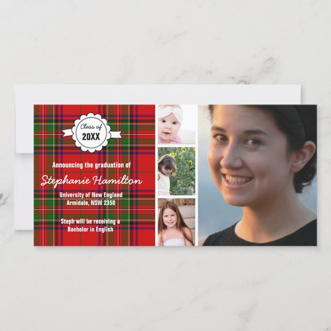 Custom tartan photo graduation announcement (Front)