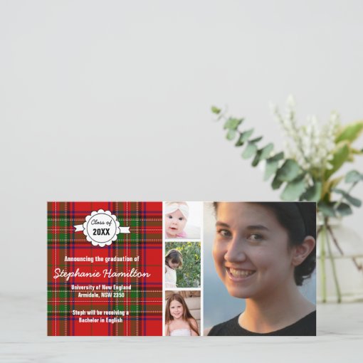 Custom tartan photo graduation announcement Zazzle