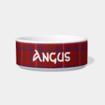 Custom Tartan Plaid Pet Bowl<br><div class="desc">Traditional red,  white,  and blue Rose clan tartan plaid around this white ceramic dog bowl.  Custom white text is ready to personalize with your pet's name.  Makes a great gift idea to a new dog owner.</div>