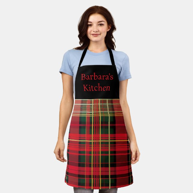 Custom Tartan Red & Green Christmas  Apron (Worn)