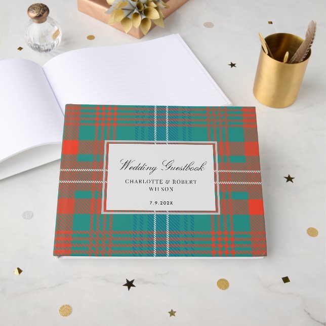 Custom Tartan Rustic Wilson Plaid Wedding Guest Book (Front Open)