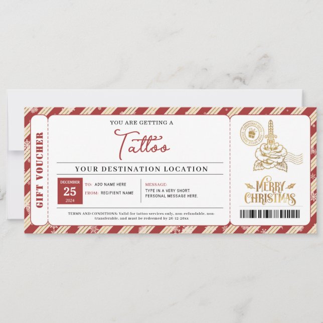 Custom Tattoo Christmas Ticket Certificate Voucher Invitation (Front)