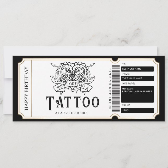 Custom Tattoo Gift Certificate Ticket Invitation (Front)