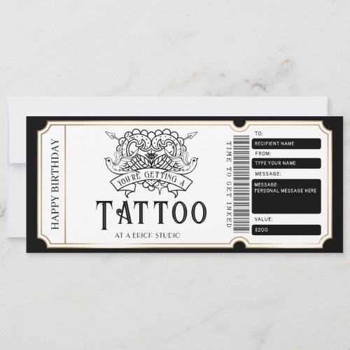 Custom Tattoo Gift Certificate Ticket Invitation
