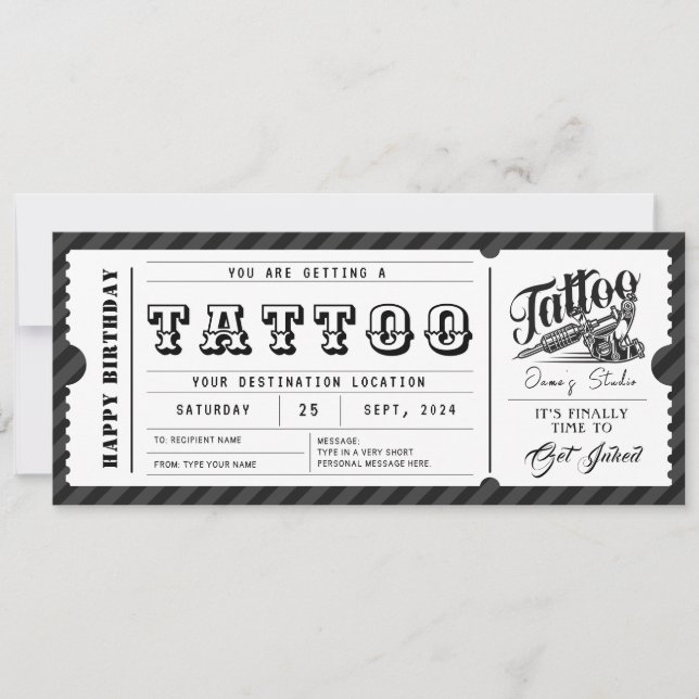 Custom Tattoo GiftCard Ticket Certificate Voucher Invitation (Front)