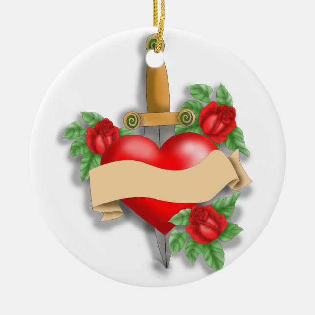 Custom Tattoo Heart Ceramic Ornament (Front)