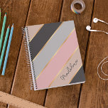 Custom Taupe Beige Gray Blush Pink Gold Stripes Notebook at Zazzle