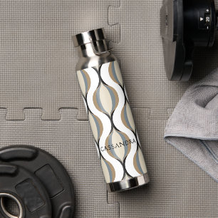 Custom Taupe Beige Tan Gray White Black Ogee Waves Water Bottle