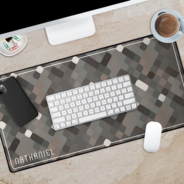 Custom Taupe Gray Dark Brown Black Pixel Pattern Desk Mat (Creator Uploaded)