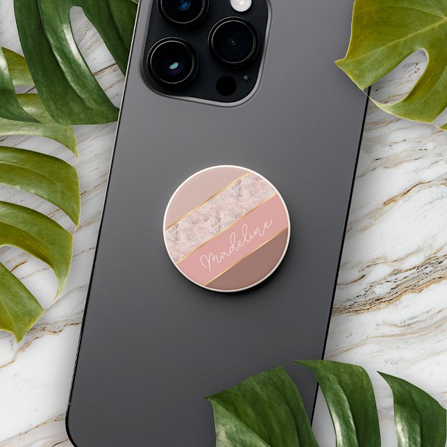 Custom Taupe Mauve Rose Blush Pink Marble Stripes PopSocket (Creator Uploaded)