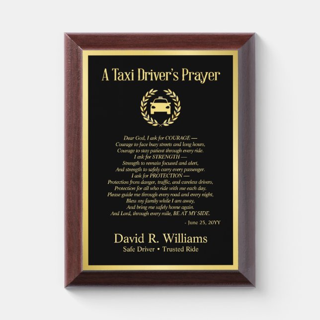 Custom Taxi Drivers Prayer Frame, Taxi Driver Gift Award Plaque (Vertical)