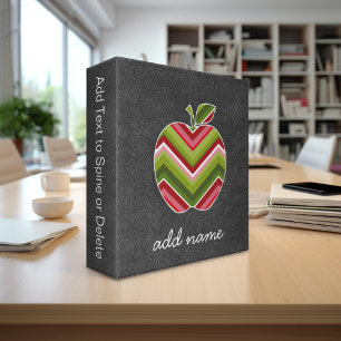 Custom Teacher Apple - Red Green Chevron Pattern Binder