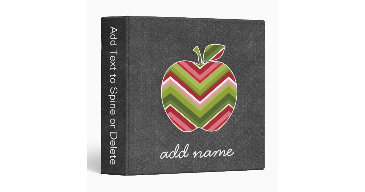 Custom Teacher Apple - Red Green Chevron Pattern Binder | Zazzle