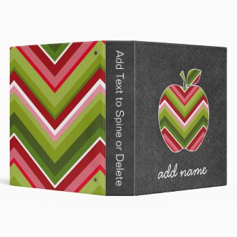 Custom Teacher Apple - Red Green Chevron Pattern Binder | Zazzle