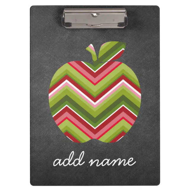 Custom Teacher Apple - Red Green Chevron Pattern Clipboard | Zazzle