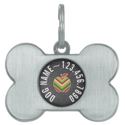 Custom Teacher Apple _ Red Green Chevron Pattern Pet ID Tag