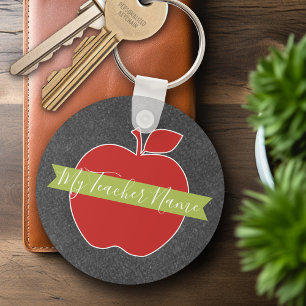 Custom Teacher Apple - Red Green Handwritten Font Keychain