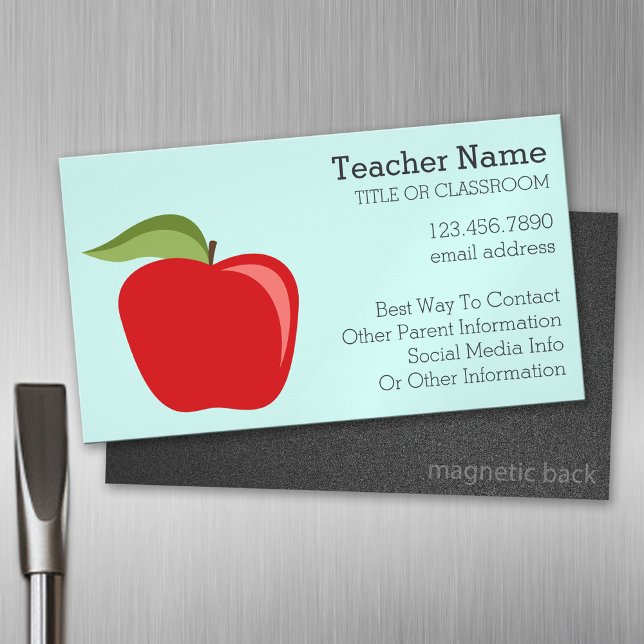 Custom Teacher Apple with Modern Apple Business Card Magnet (Custom Business Card Magnet)